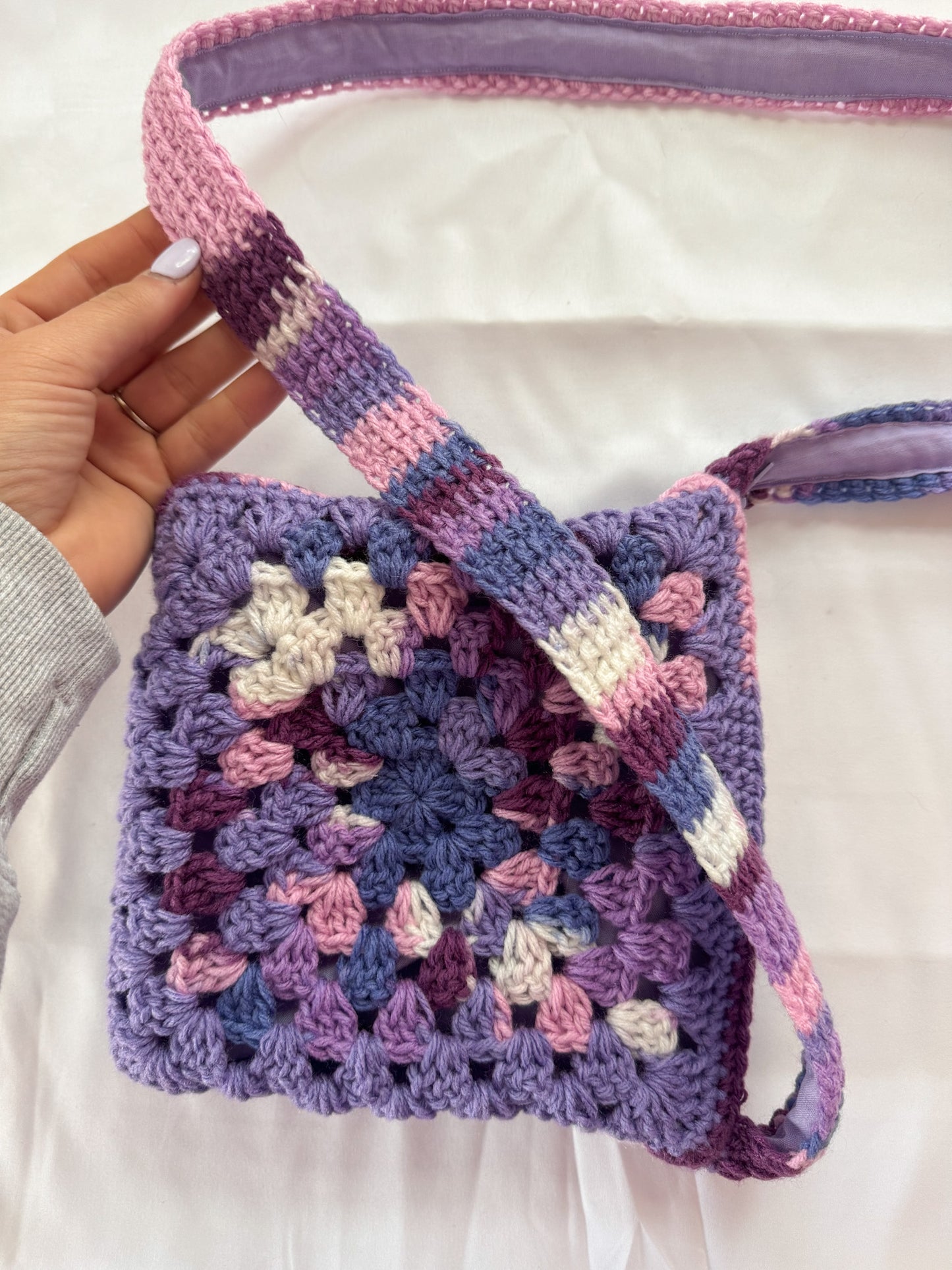 Monochrome Purple Crochet Crossbody Bag