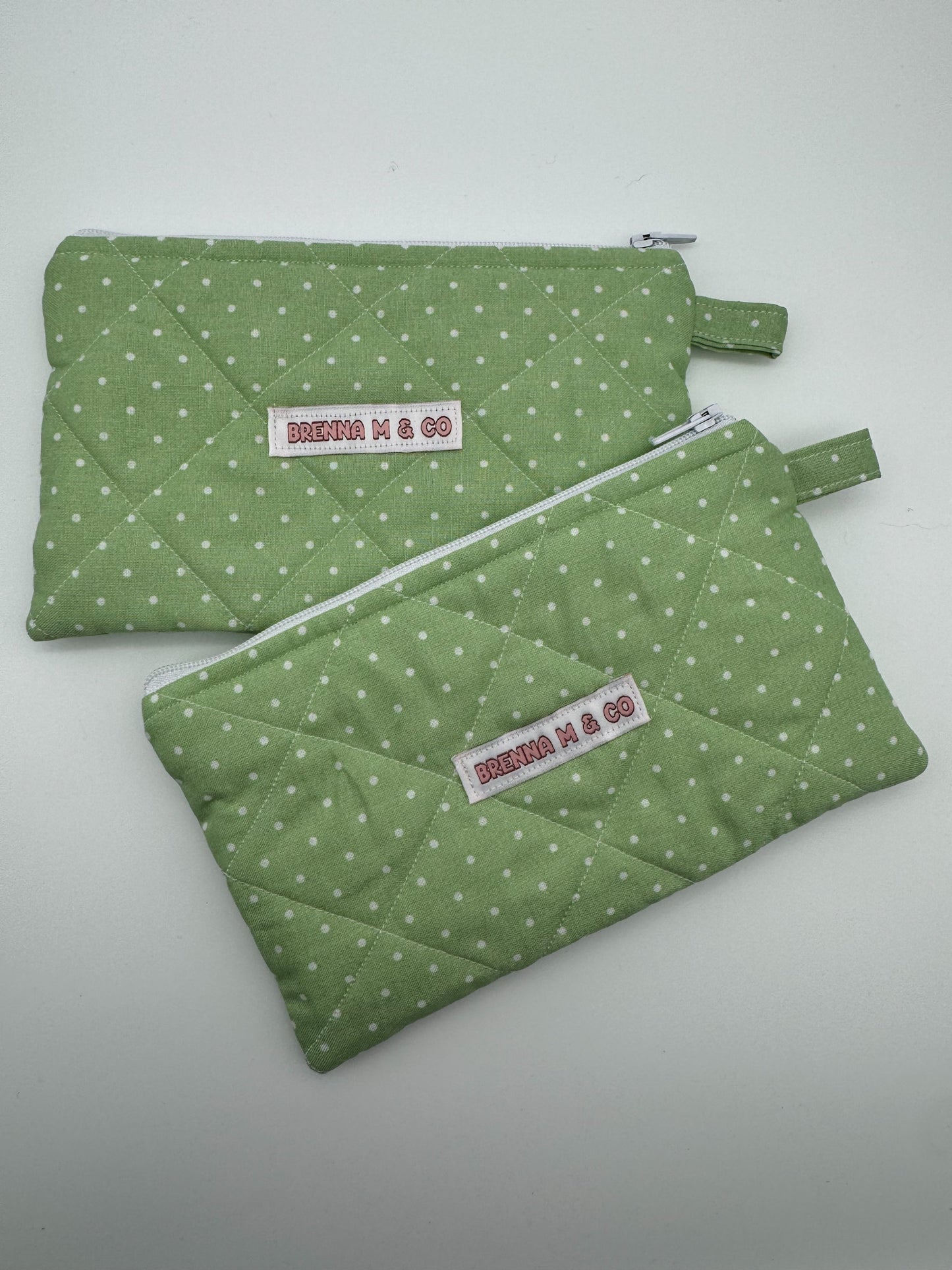 Mini Green & White Polka Dot Quilted Zipper Pouch