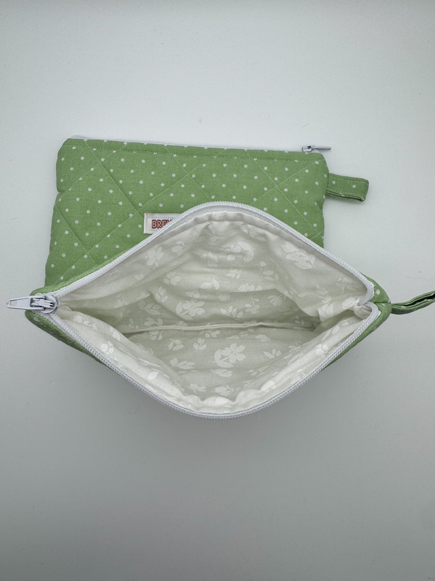 Mini Green & White Polka Dot Quilted Zipper Pouch