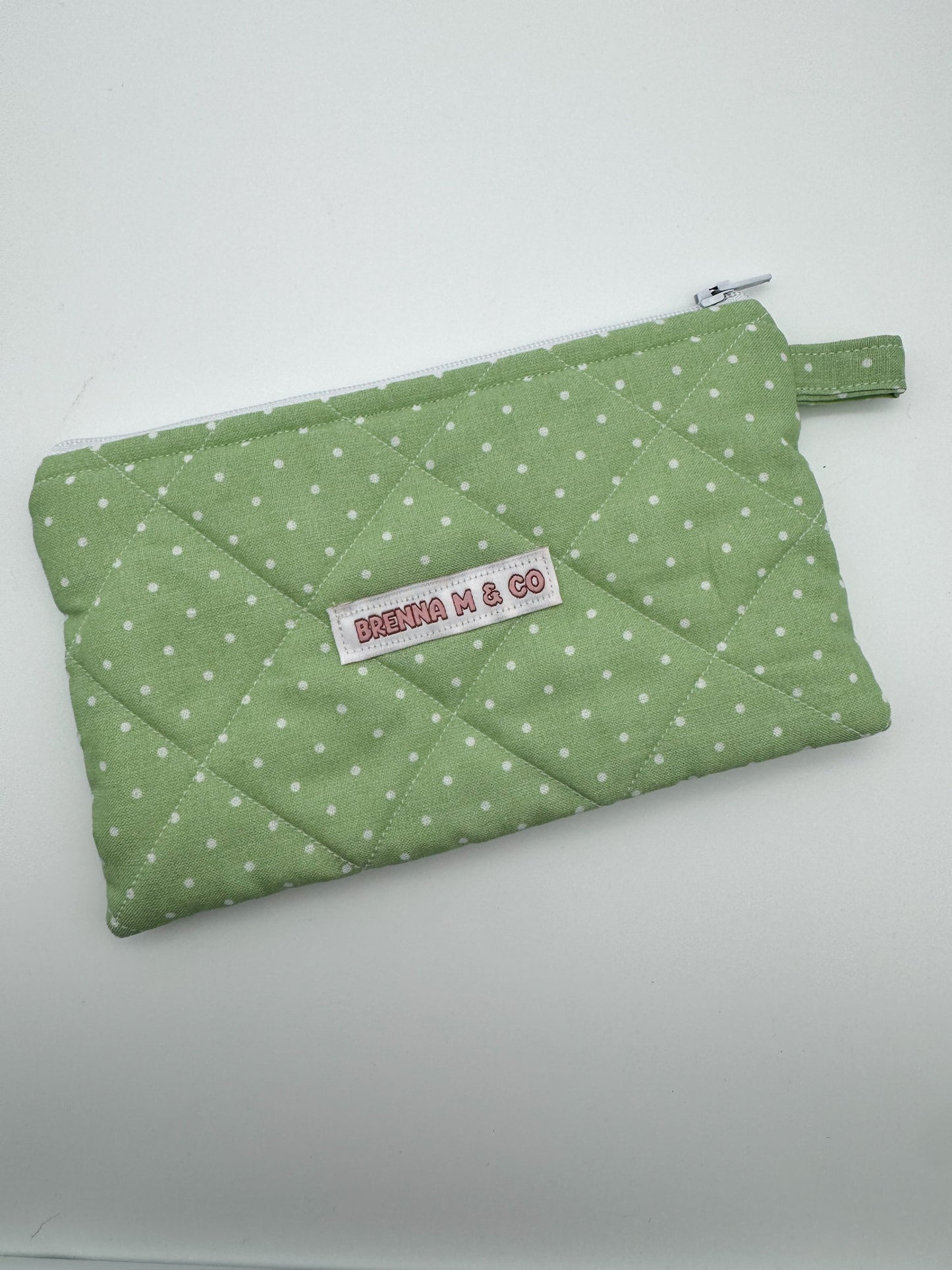 Mini Green & White Polka Dot Quilted Zipper Pouch