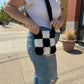 Mini Black & White Checkered Crochet Bag