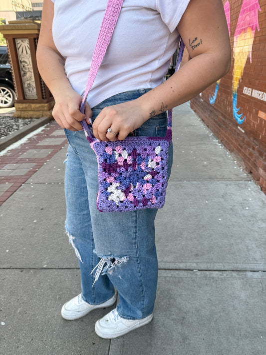 Monochrome Purple Crochet Crossbody Bag