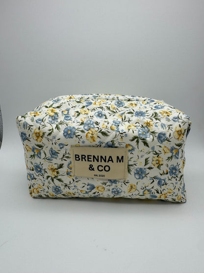 Yellow & Blue Poppy Quilted Makeup Bag