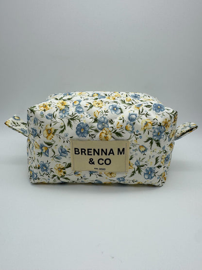 Yellow & Blue Poppy Quilted Pouch