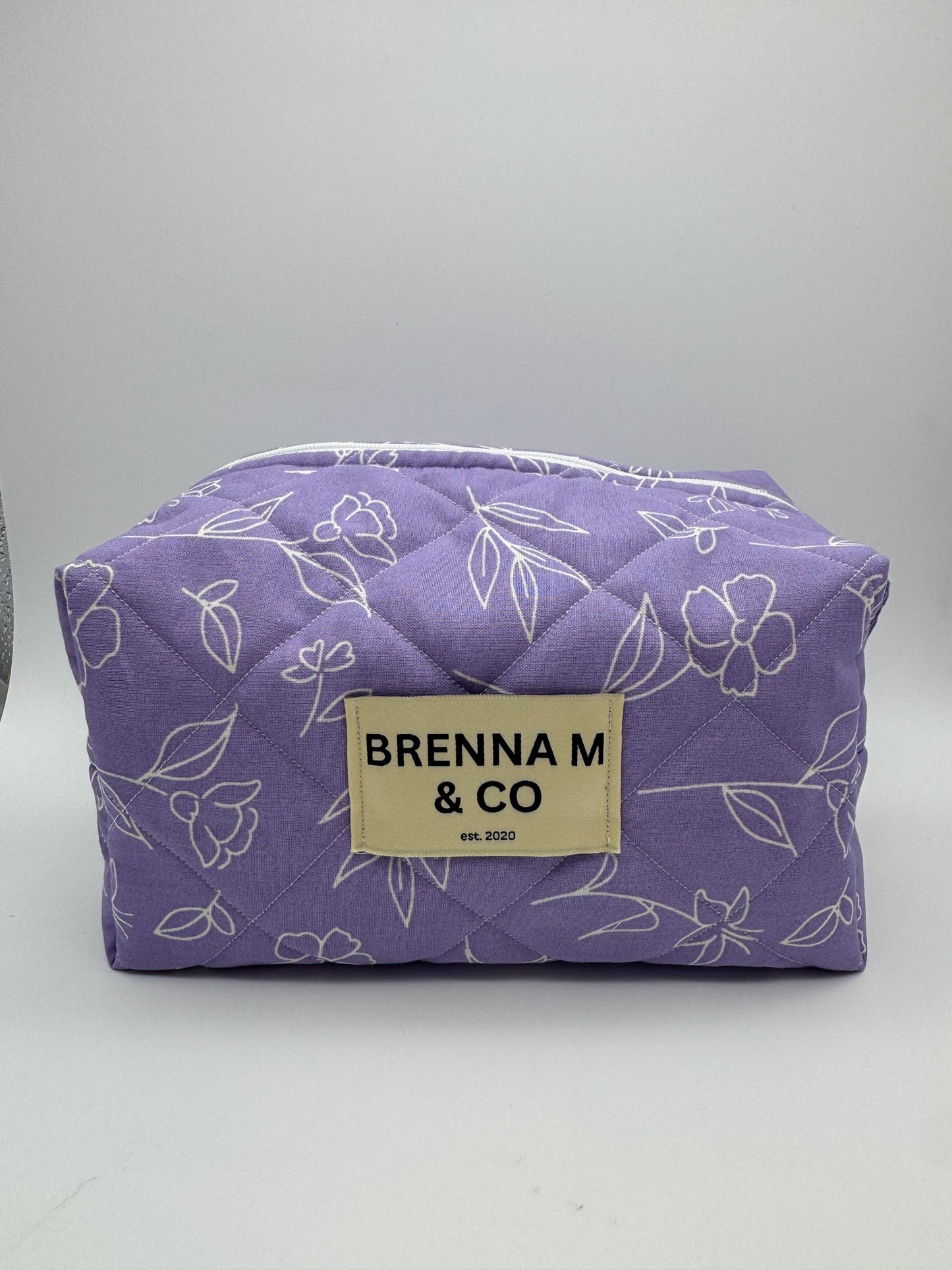 Purple & White Flowers Quilted Pouch