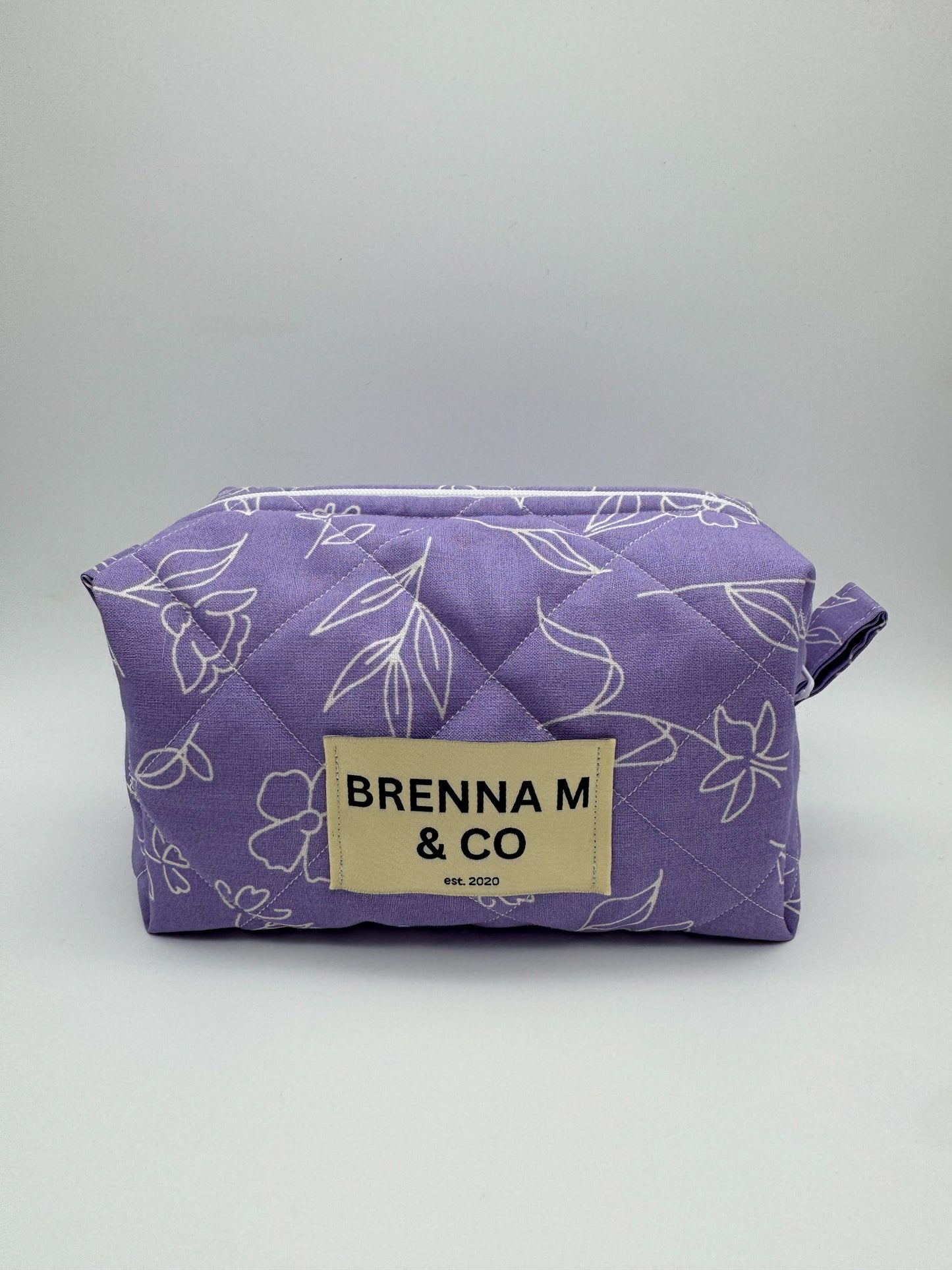 Purple & White Flowers Quilted Pouch