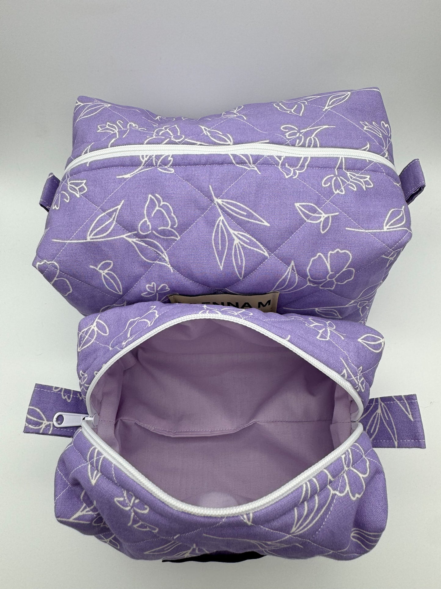Purple & White Flowers Quilted Pouch