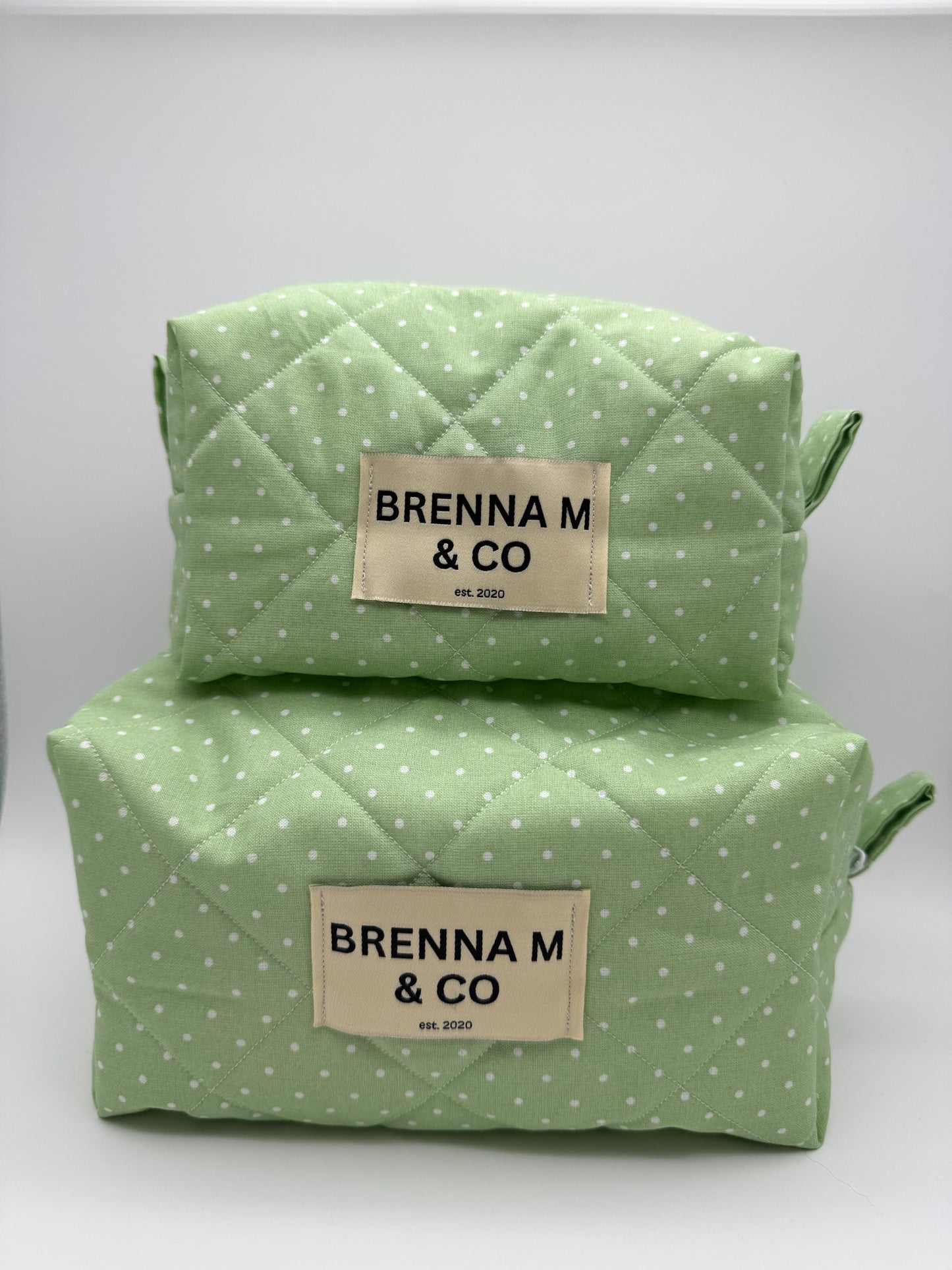 Green & White Polka Dot Quilted Pouch