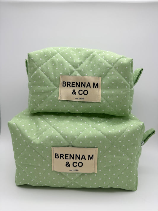 Green & White Polka Dot Quilted Pouch
