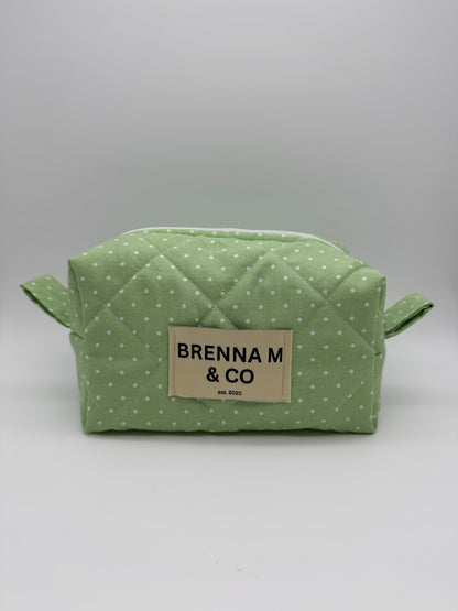Green & White Polka Dot Quilted Pouch