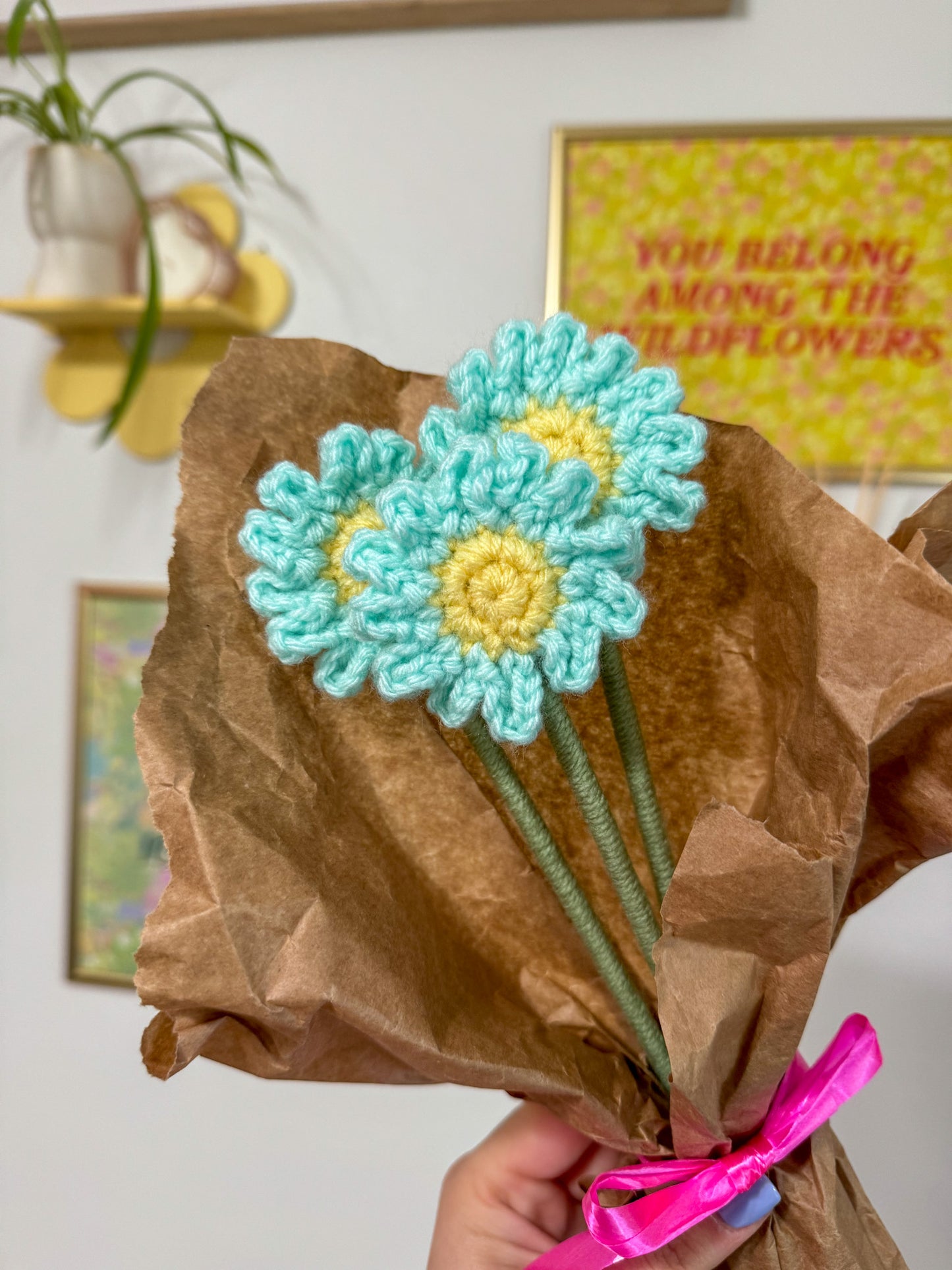 Crochet Light Blue Daisy Flower