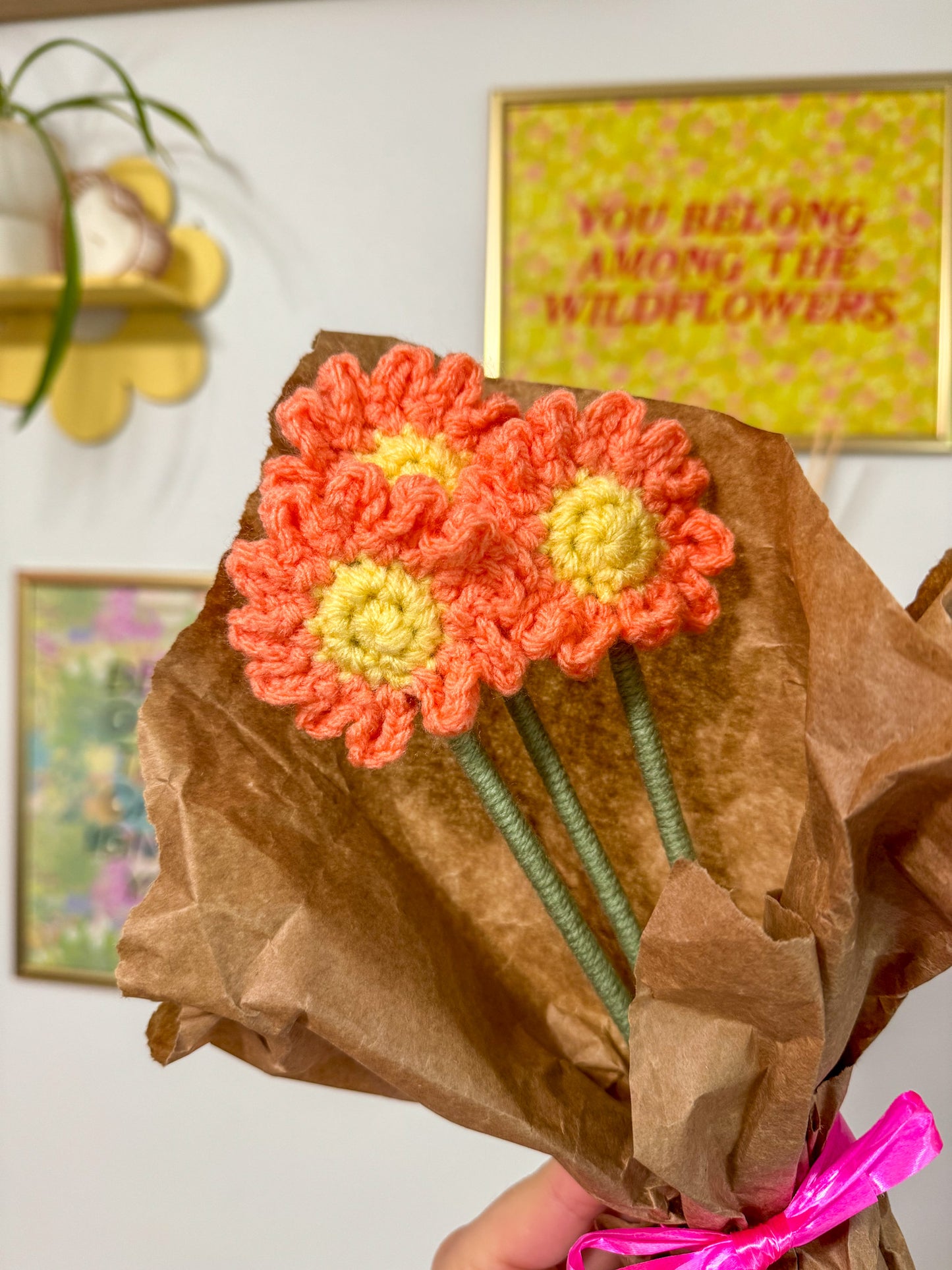 Crochet Salmon Daisy Flower