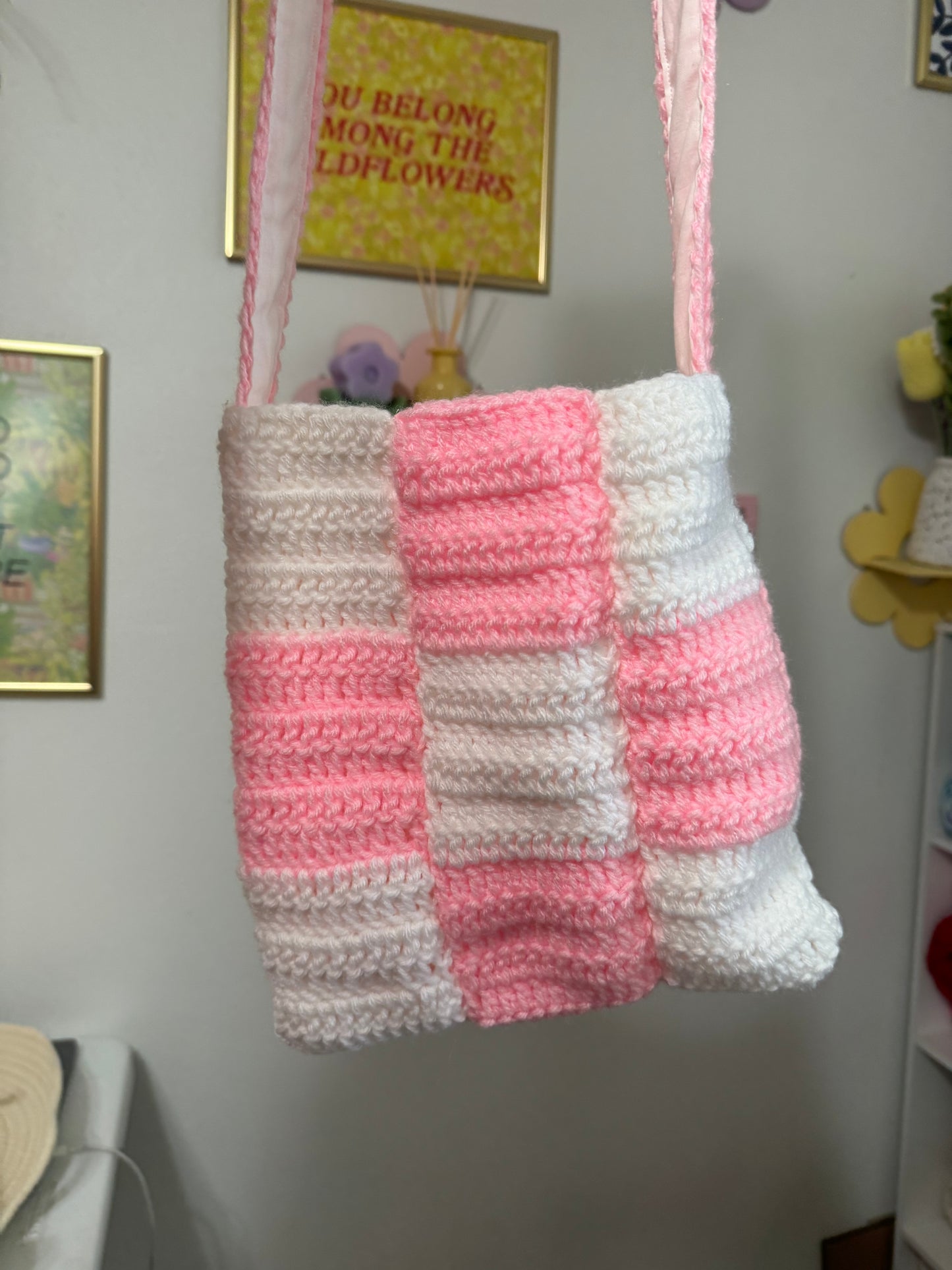 Crochet Pink Checkered Bag