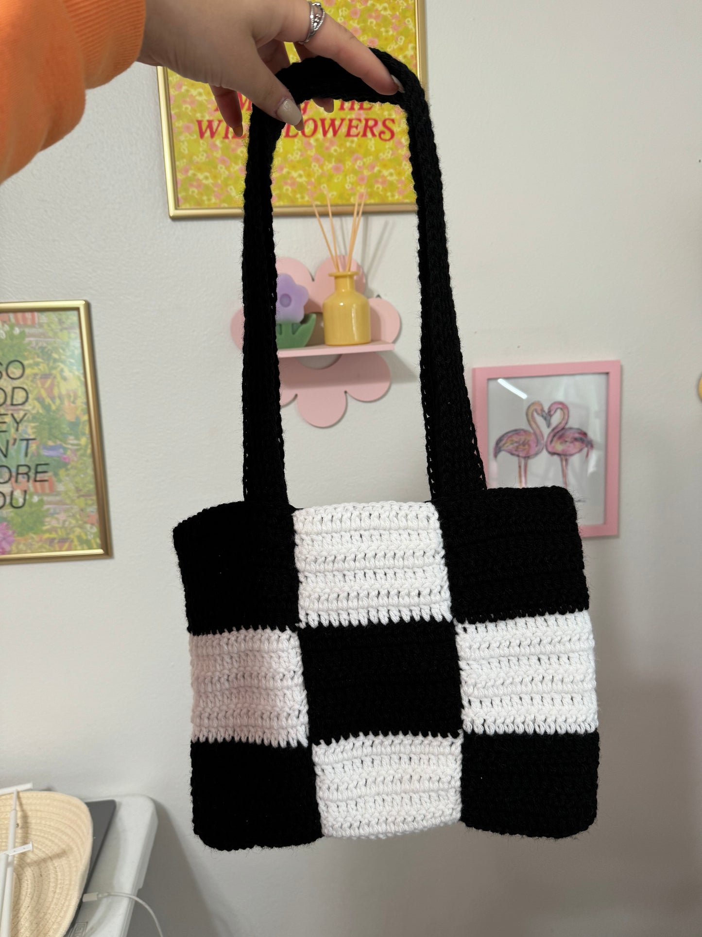 Crochet Big Checkered Bag