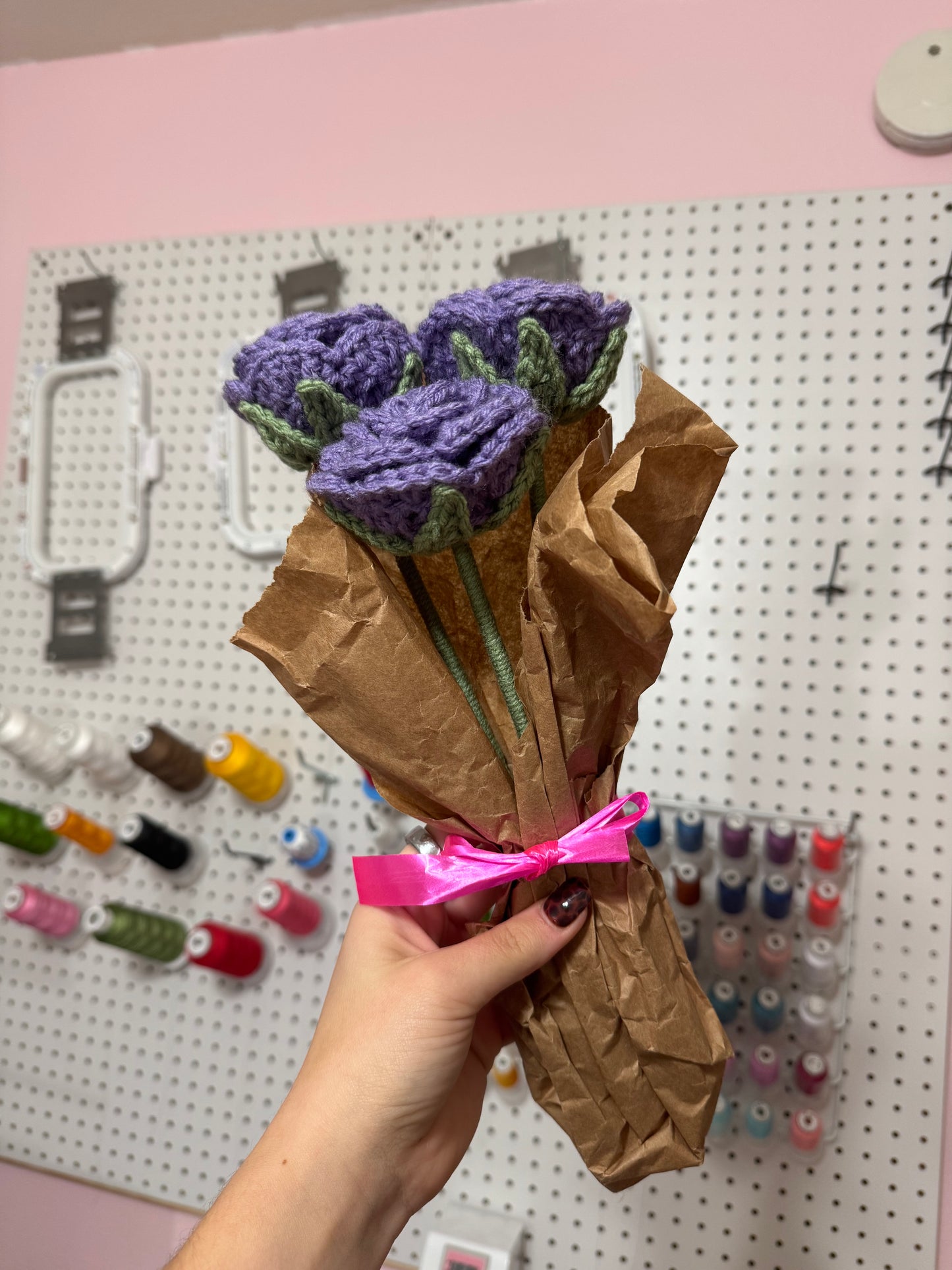 Crochet Dark Purple Rose Flower