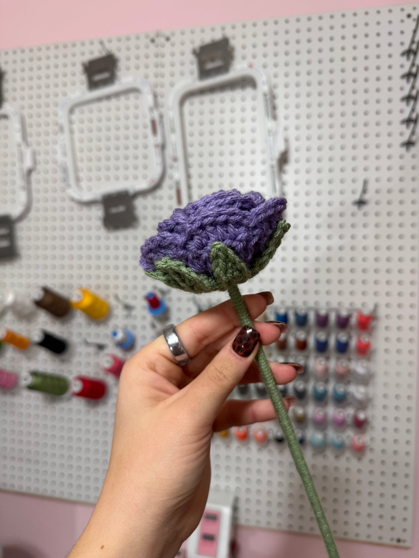 Crochet Dark Purple Rose Flower