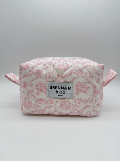 Vintage Pink Quilted Makeup Bag