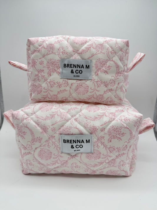 Vintage Pink Quilted Makeup Bag