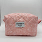 Pink & White Floral Quilted Makeup Bag