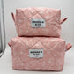 Pink & White Floral Quilted Makeup Bag