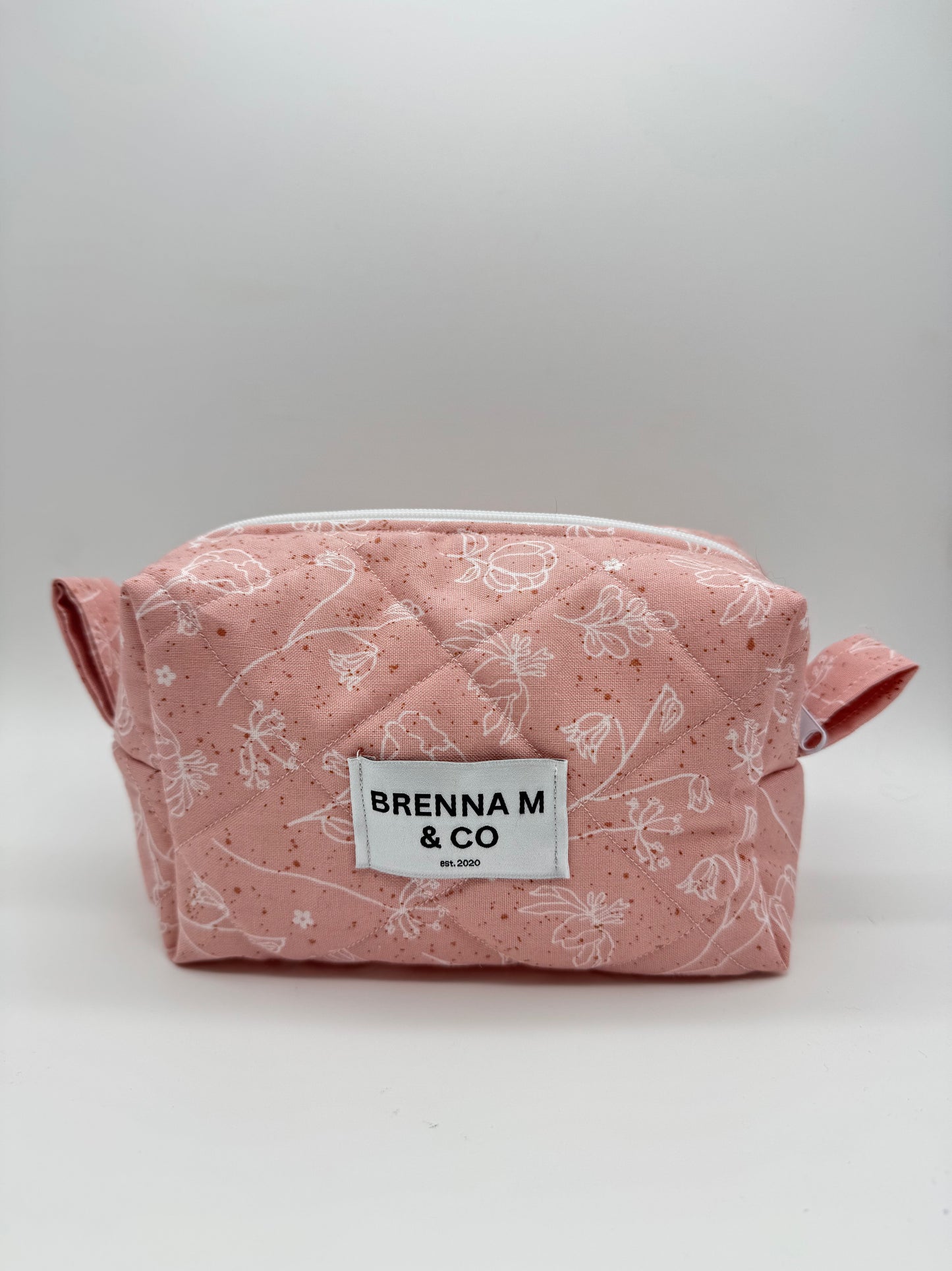 Pink & White Floral Quilted Makeup Bag