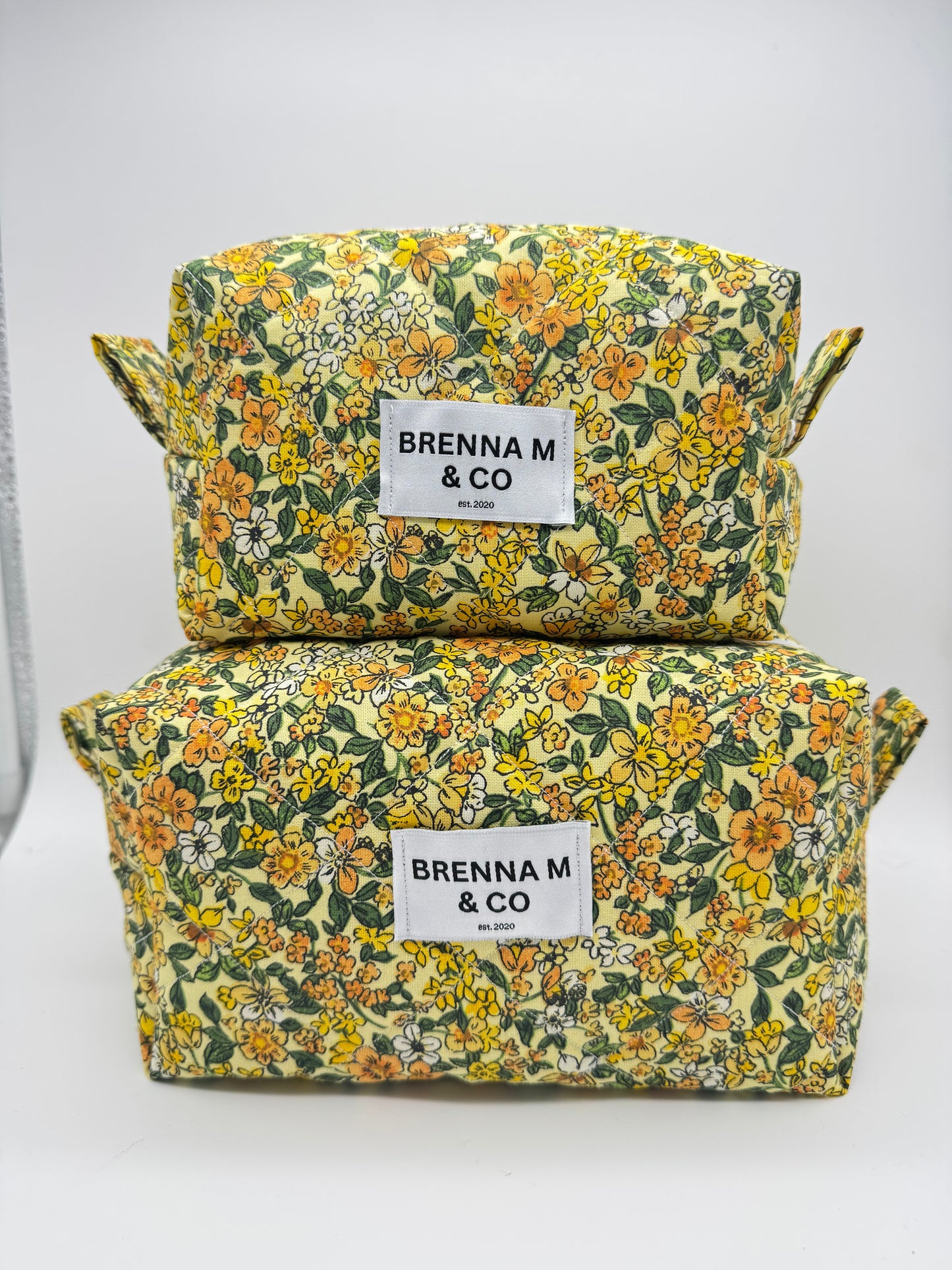 Golden Floral Quilted Makeup Bag