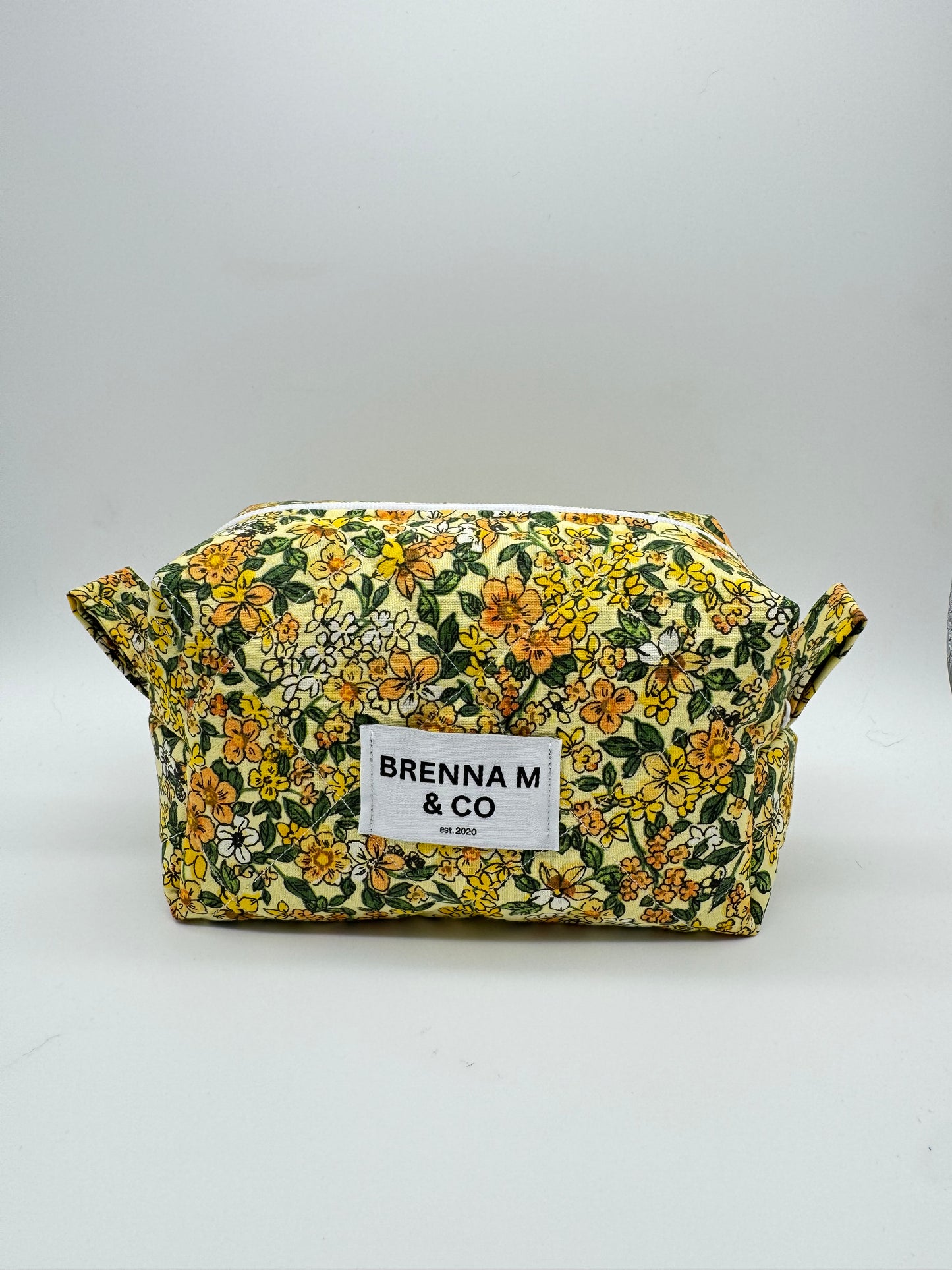 Golden Floral Quilted Makeup Bag