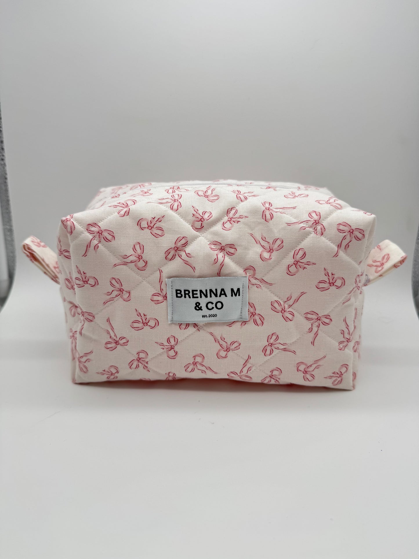 Pink Bow Quilted Makeup Bag