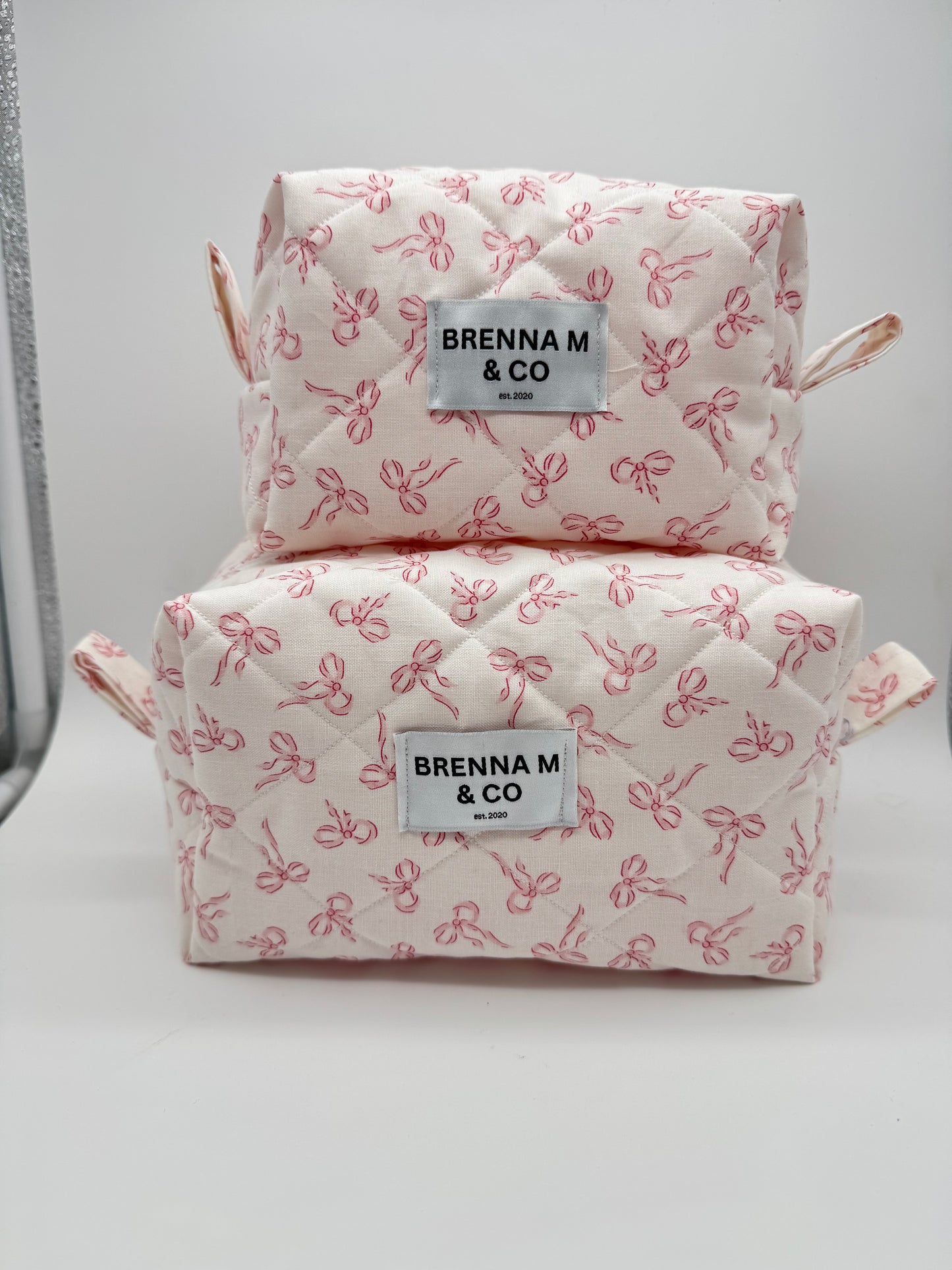 Pink Bow Quilted Makeup Bag