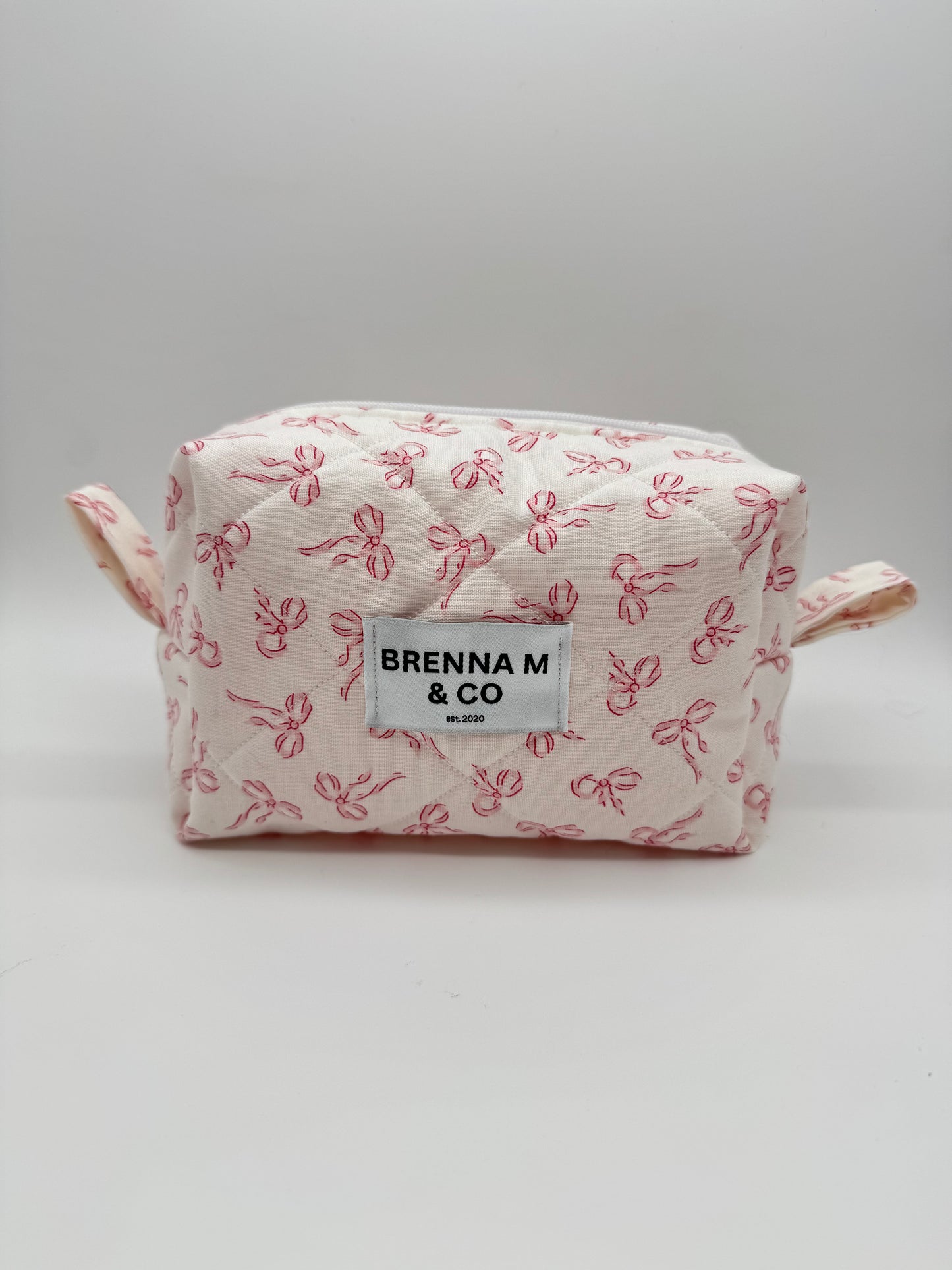Pink Bow Quilted Makeup Bag