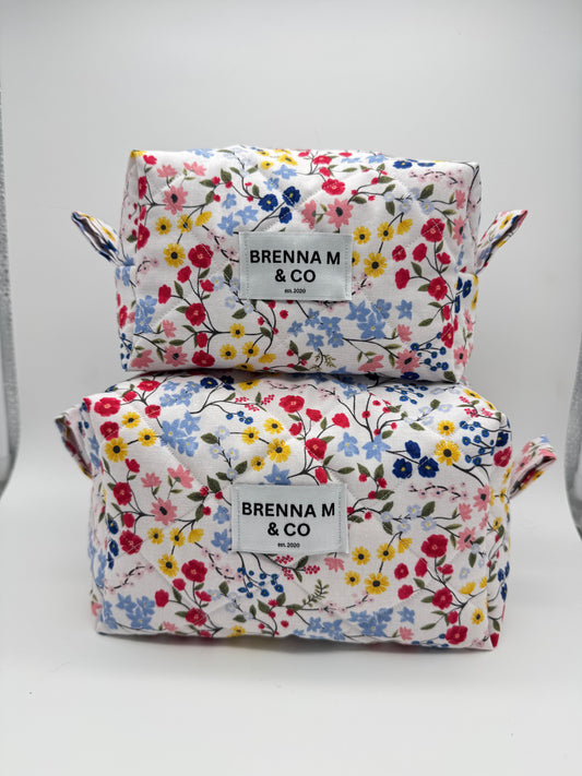 Spring Floral Quilted Makeup Bag