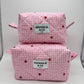 Pink Gingham Heart Quilted Makeup Bag