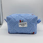 Blue Gingham Cherry Quilted Makeup Bag