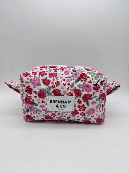 Rosy Meadows Quilted Makeup Bag