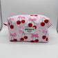 Pink Cherry Bow Quilted Makeup Bag