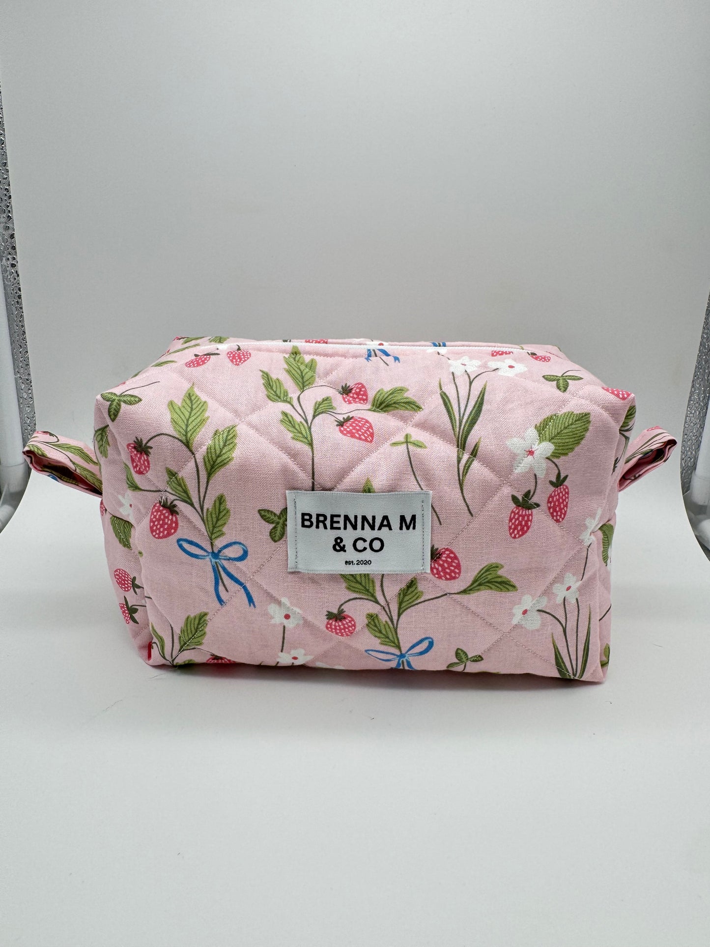 Ditsy Strawberry Quilted Makeup Bag