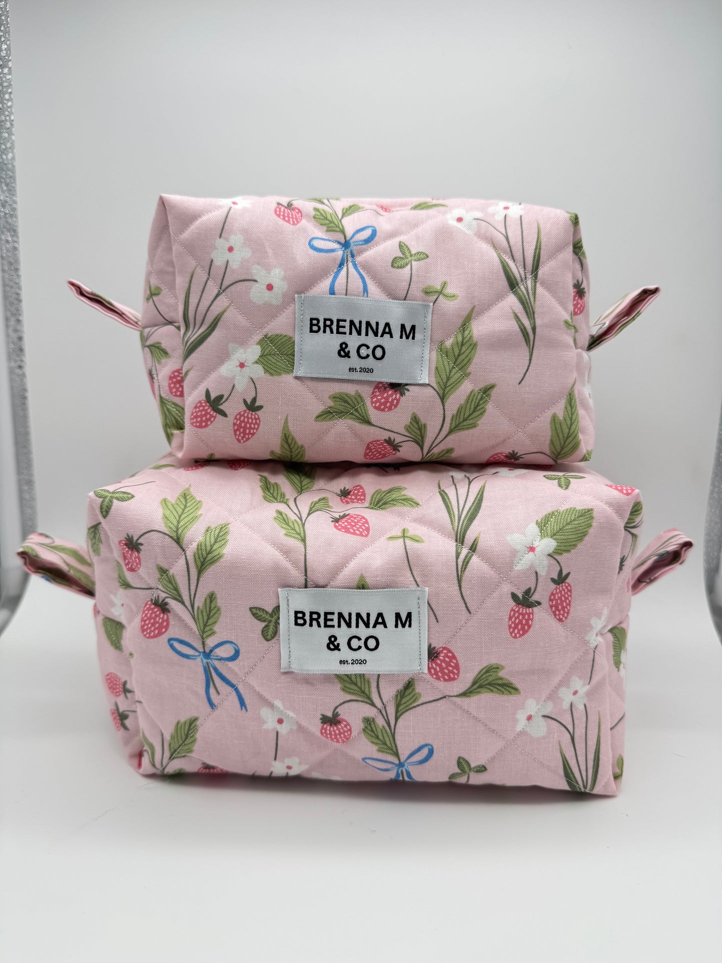 Ditsy Strawberry Quilted Makeup Bag