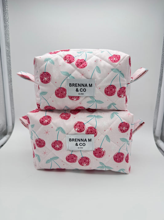 Disco Cherry Quilted Makeup Bag