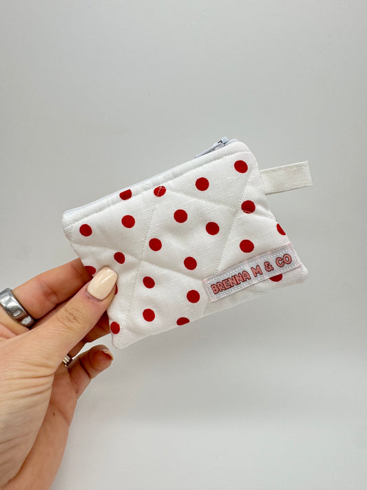 White & Red Polka Dots Mini Keychain Pouch