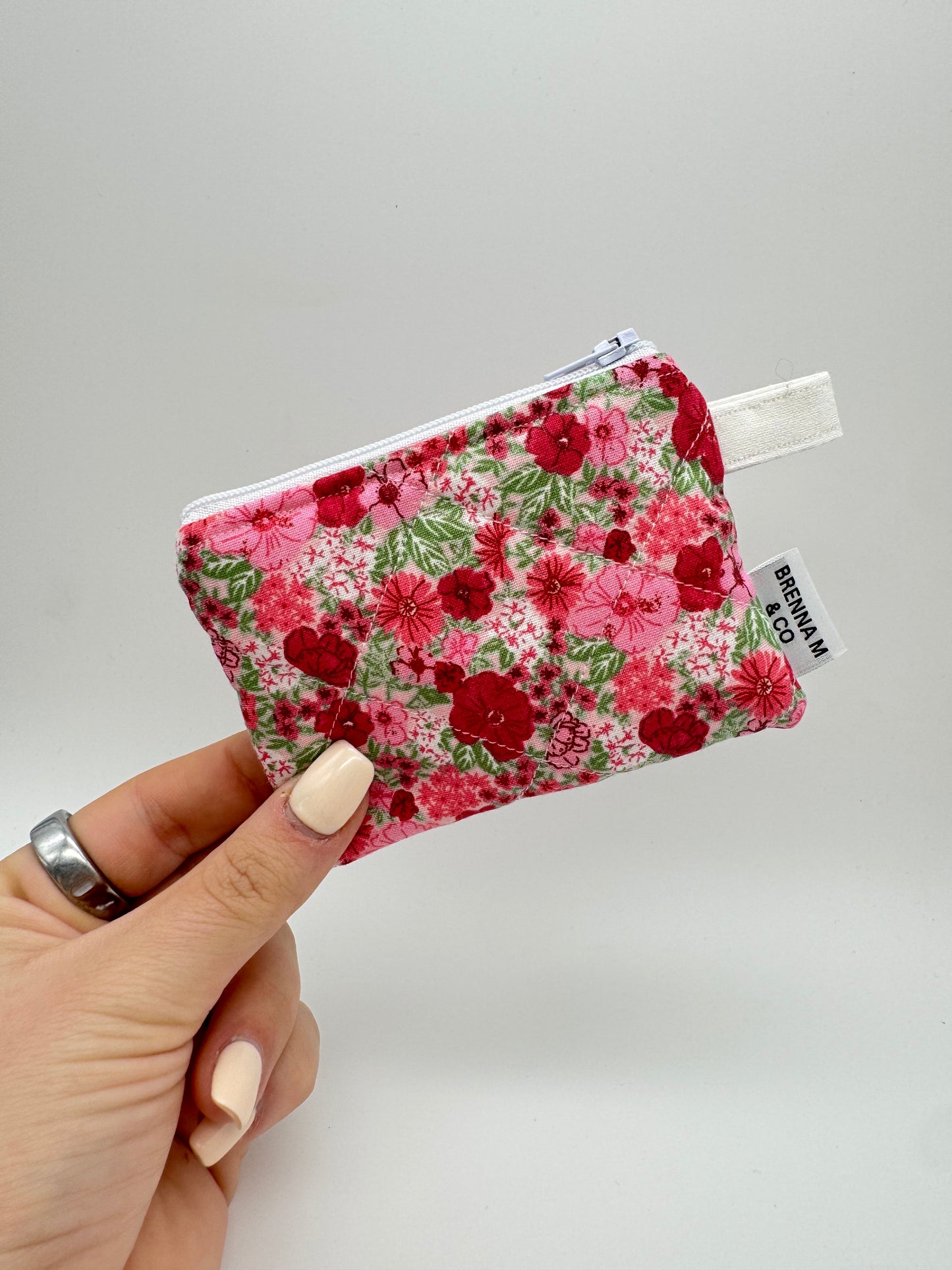 Pink Floral Mini Keychain Pouch