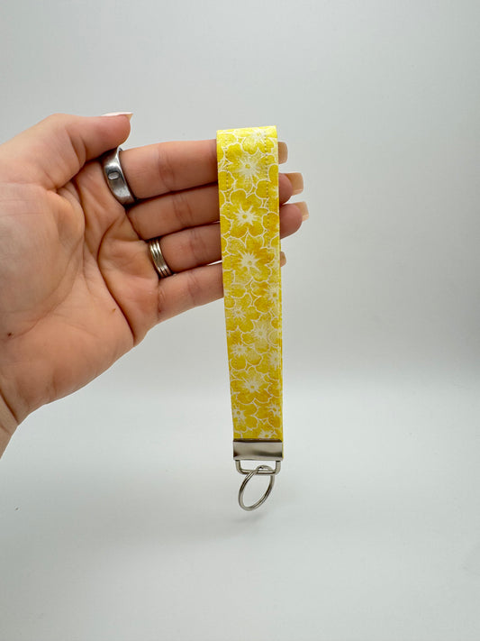 Yellow & White Floral Keychain Wristlet