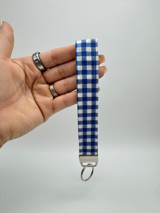 Blue Gingham Keychain Wristlet