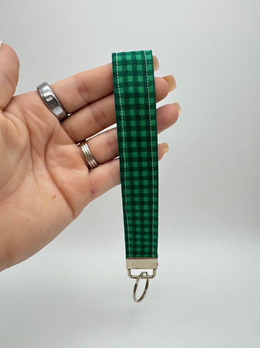 Green Gingham Keychain Wristlet