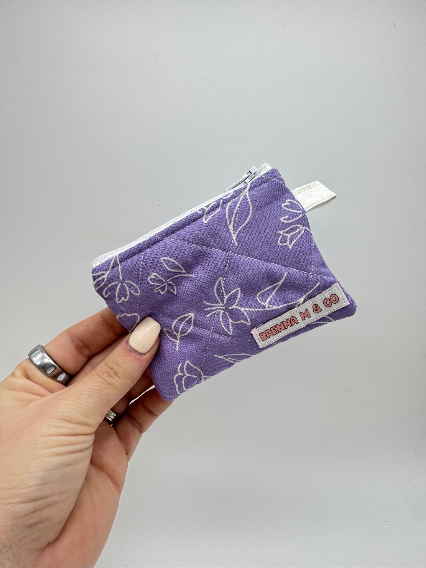 Purple & White Flowers Mini Keychain Pouch