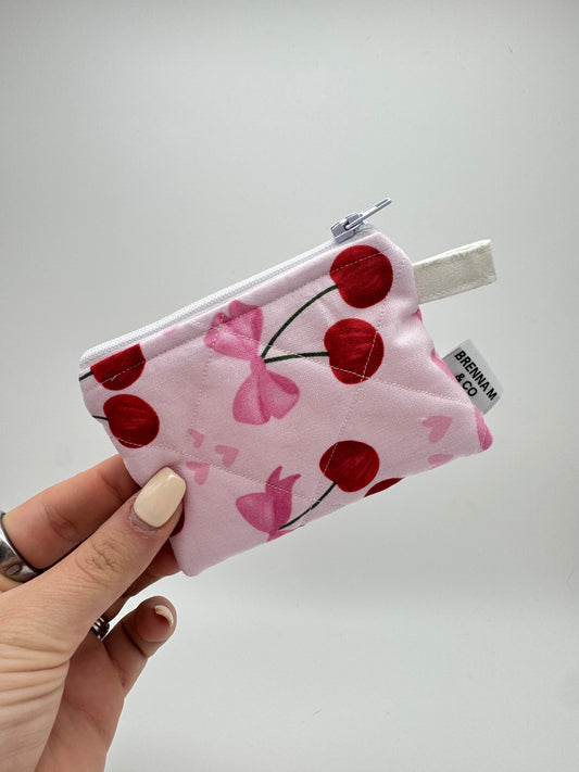 Pink Cherry Bow Mini Keychain Pouch
