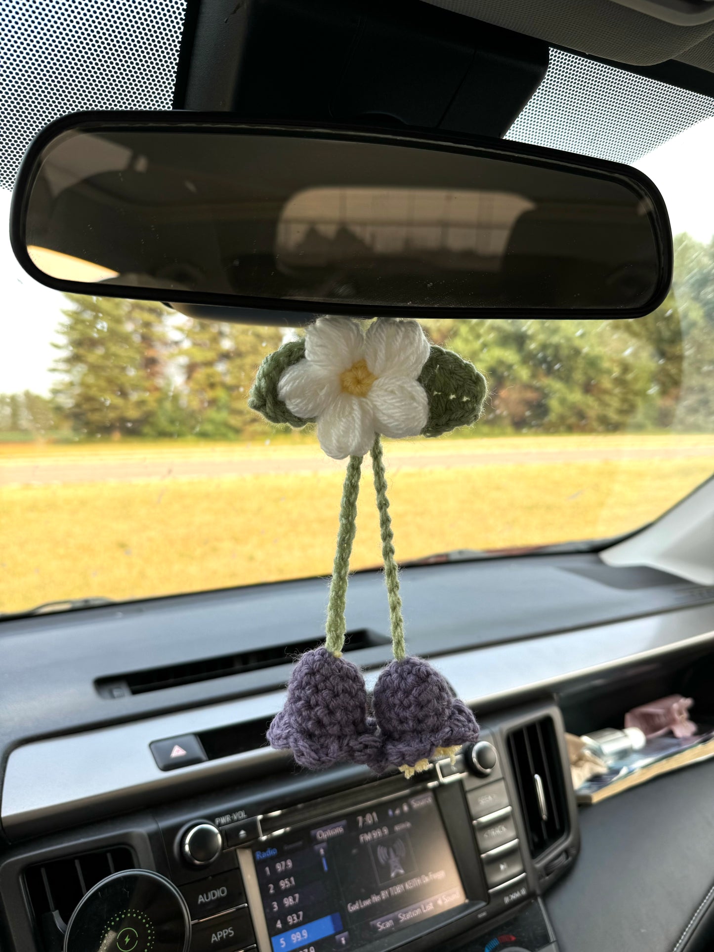 Crochet Purple Lily and Daisy Car Charm