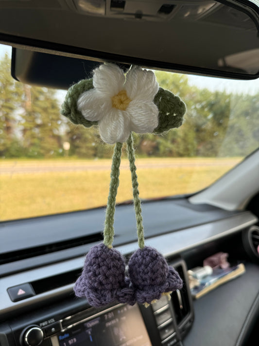 Crochet Purple Lily and Daisy Car Charm