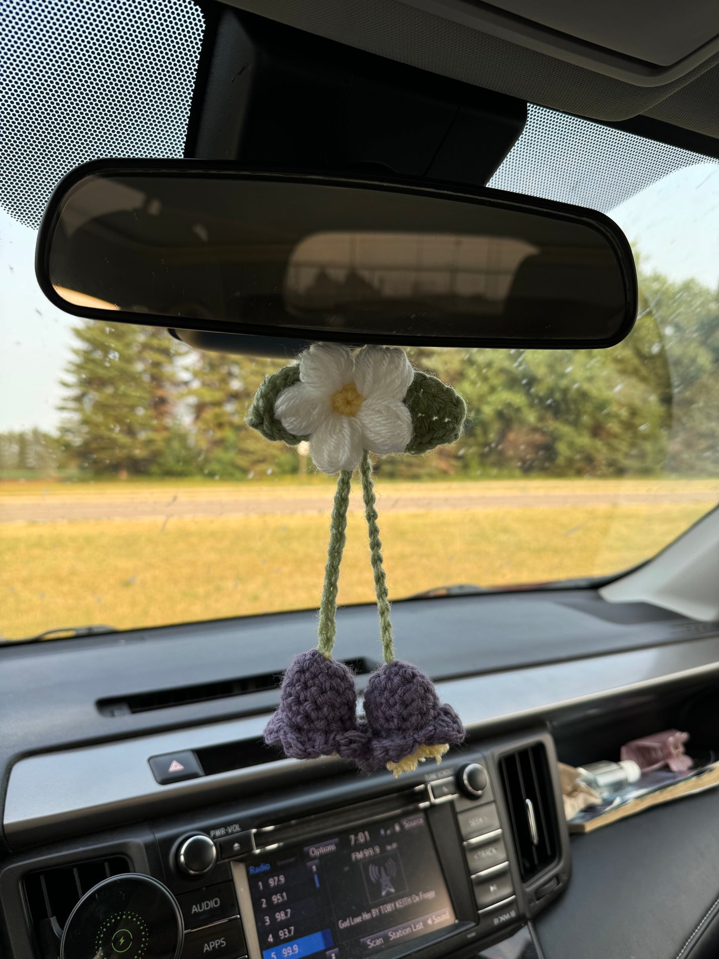 Crochet Purple Lily and Daisy Car Charm