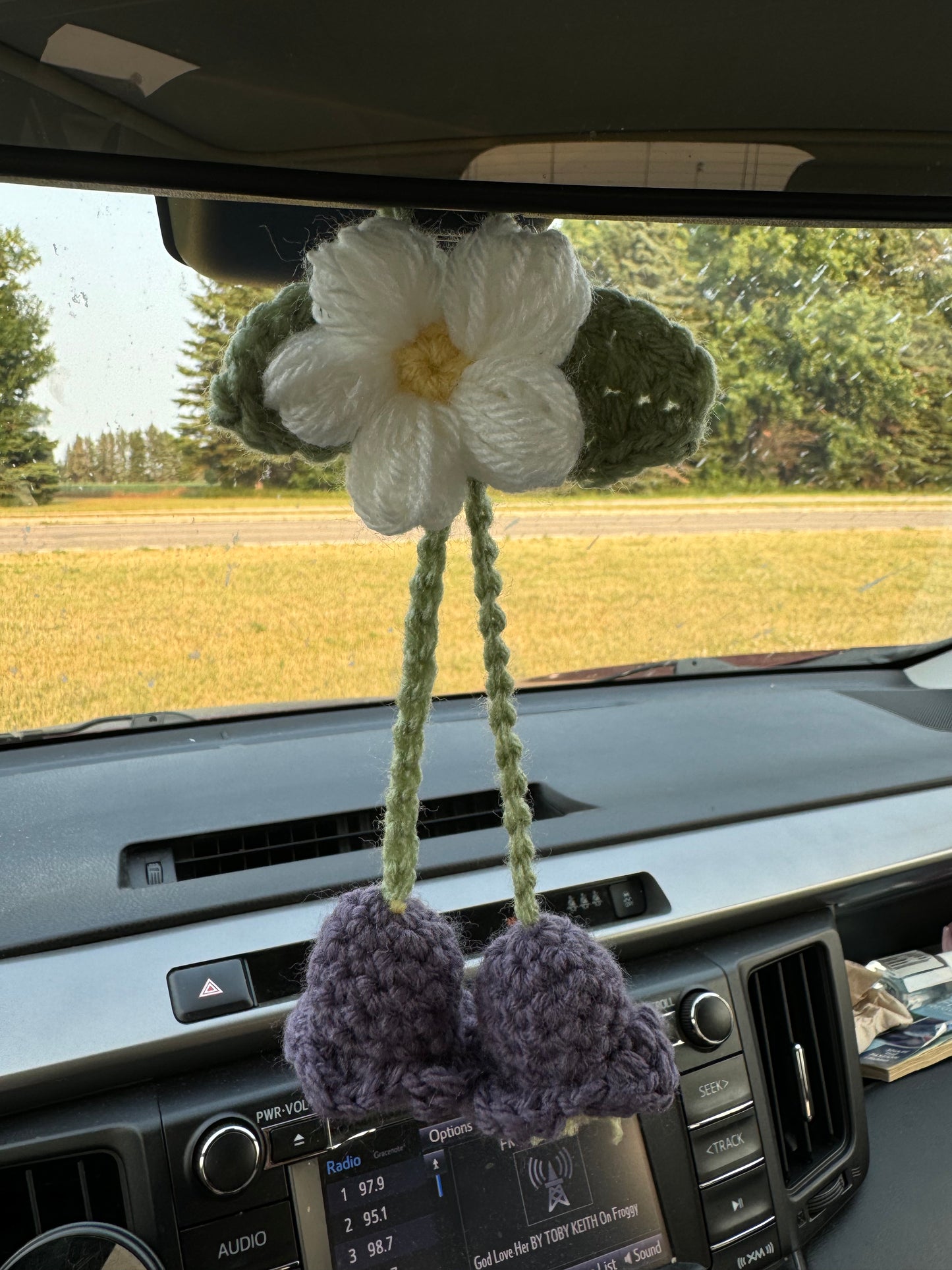 Crochet Purple Lily and Daisy Car Charm