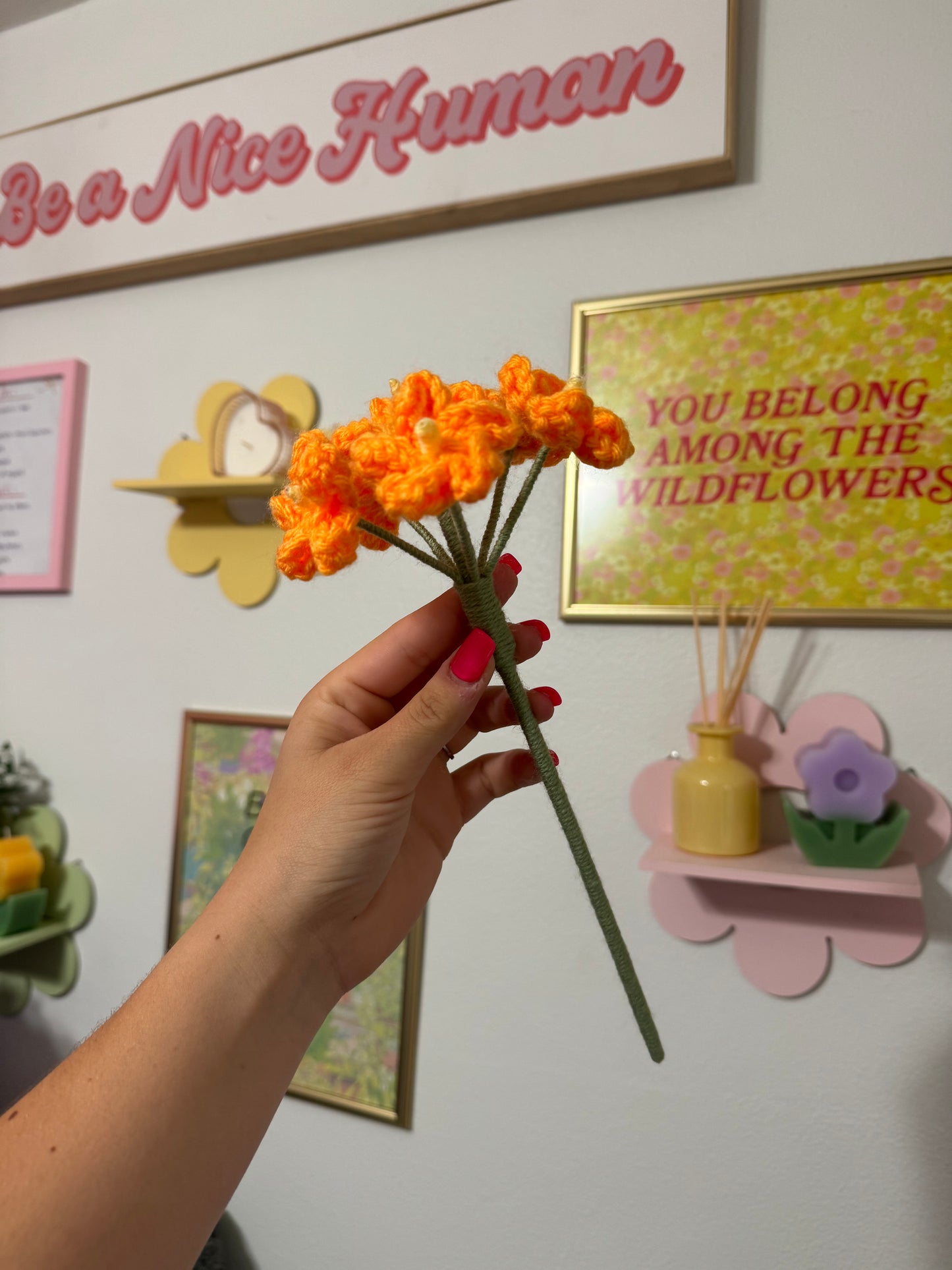 Crochet Orange Forget Me Not Flower